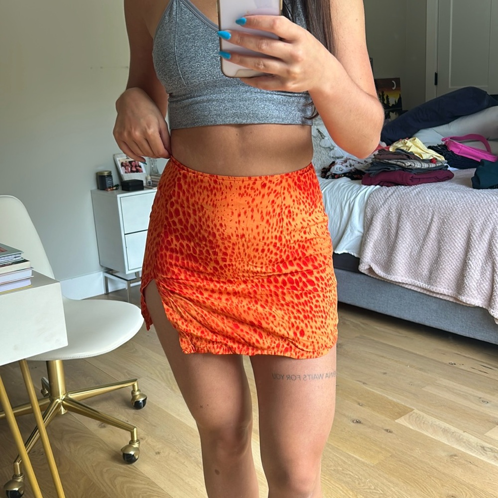 Orange motel rocks mini skirt with slit